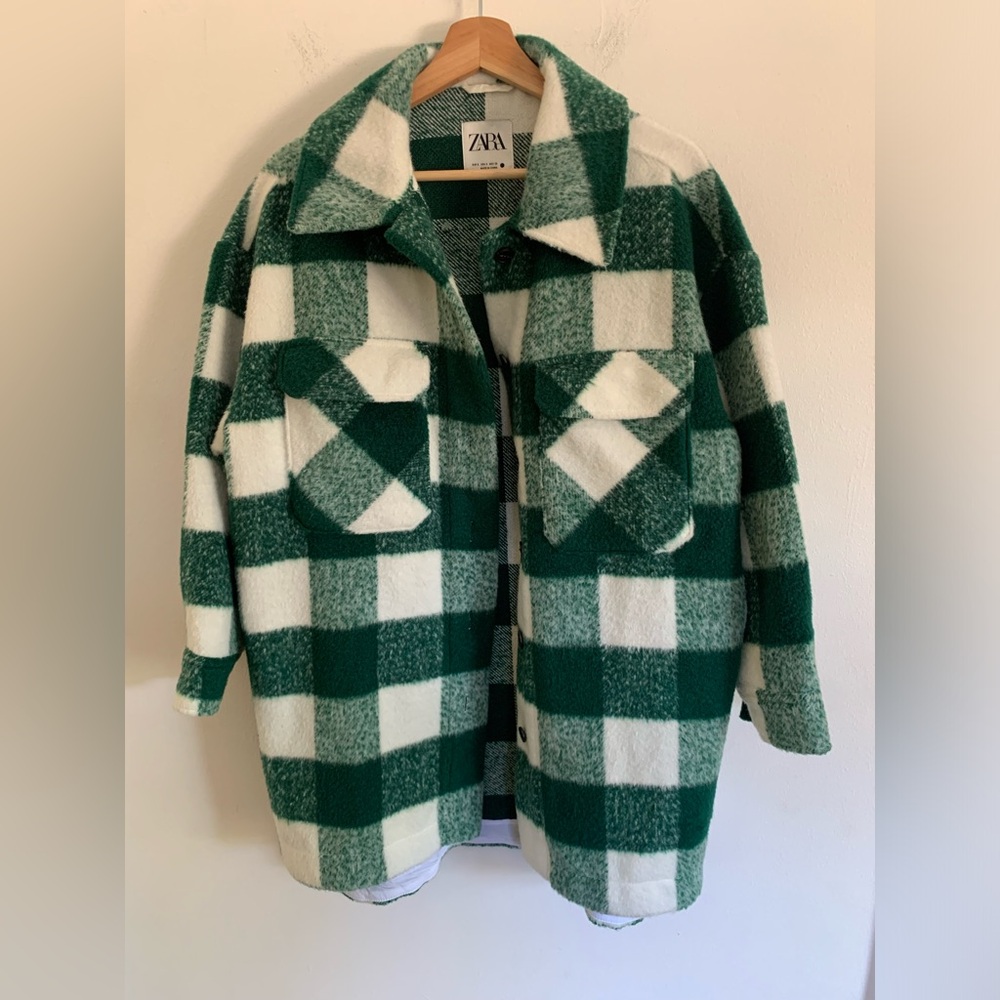 Zara Blogger Favorite Plaid Wool-Blend Check Coat Shacket Oversized Size S